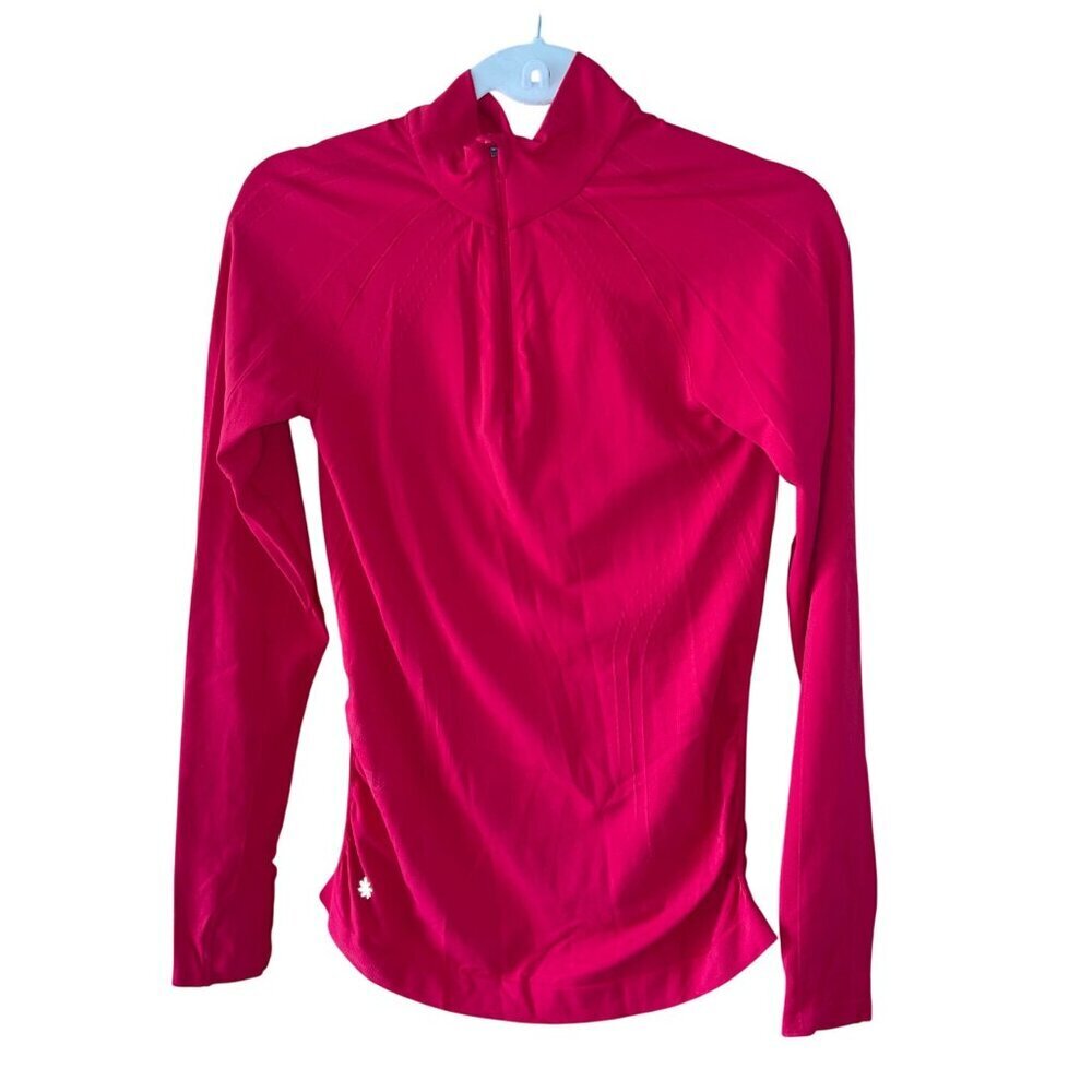 Athleta Womens Top Size Small Red Half Zip Long Sleeve Stretch Knit Pullover